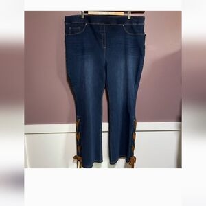 Investments Dark Blue Jeans with Tan Lace-Up Sides,stretchy, Smoke Free Home.